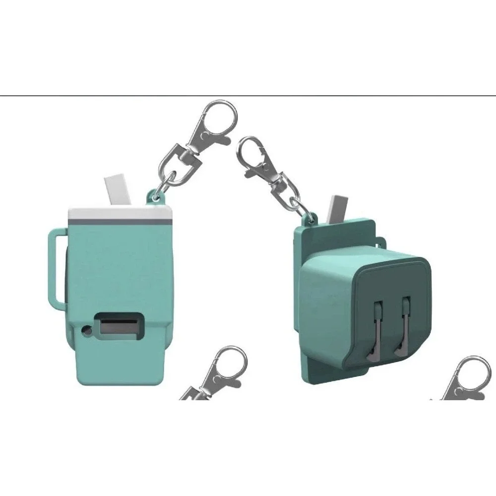 GEMS Novelty Teal Tumbler Keychain USB-A Wall Charger 12W 5V Output 2.4A Portabl